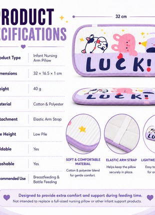 Infant Nursing Pillow Breastfeeding Arm Pad Sweat Absorbing Cotton Blend Feeding Support Cushion - Luck