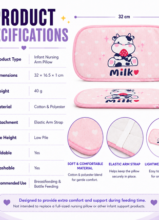 Infant Nursing Pillow Breastfeeding Arm Pad Sweat Absorbing Cotton Blend Feeding Support Cushion - Cow