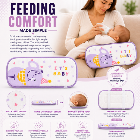 Infant Nursing Pillow Breastfeeding Arm Pad Sweat Absorbing Cotton Blend Feeding Support Cushion - Elephant