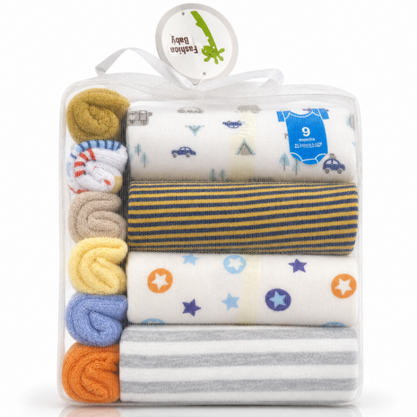 10 Piece Baby Gift Set 4 Cotton Short Sleeve Bodysuits 6 Cotton Towels with Mesh Storage Bag Pink 9 Months