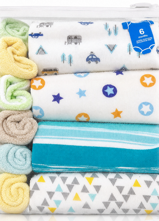 10-Piece Baby Gift Set for Girls – 4 Cotton Short Sleeve Bodysuits & 6 Cotton Towels,  6 Months
