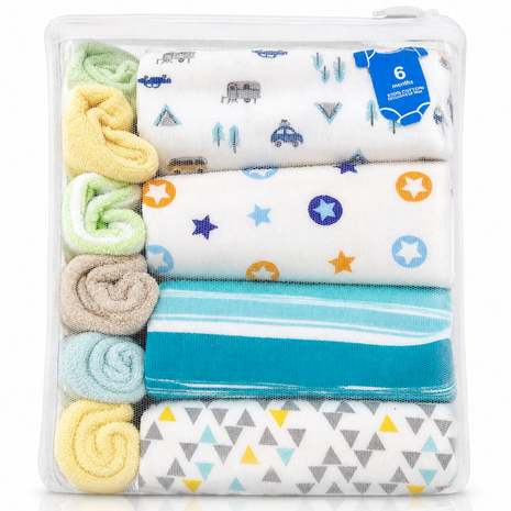 10-Piece Baby Gift Set for Girls – 4 Cotton Short Sleeve Bodysuits & 6 Cotton Towels,  6 Months