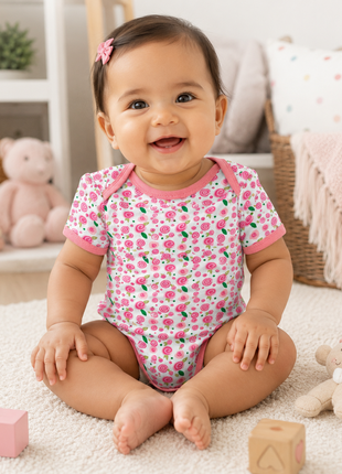 10 Piece Baby Gift Set 4 Cotton Short Sleeve Bodysuits 6 Cotton Towels with Mesh Storage Bag Pink 12 Months