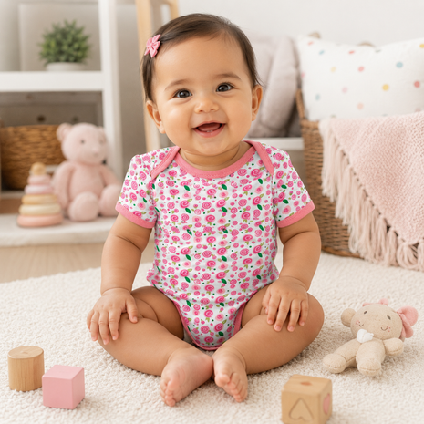 10 Piece Baby Gift Set 4 Cotton Short Sleeve Bodysuits 6 Cotton Towels with Mesh Storage Bag Pink 12 Months