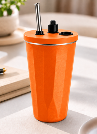600ml Vacuum Insulated Stainless Steel Tumbler Cup with Lid & Reusable Straw-Orange