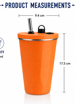 600ml Vacuum Insulated Stainless Steel Tumbler Cup with Lid & Reusable Straw-Orange