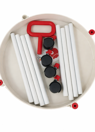 3 Tier Round Storage Trolley – ABS Plastic with Wheels & Handle – Beige with Red Grip
