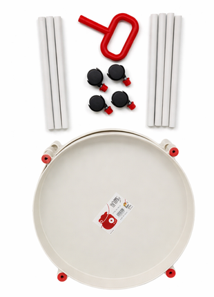 3 Tier Round Storage Trolley – ABS Plastic with Wheels & Handle – Beige with Red Grip