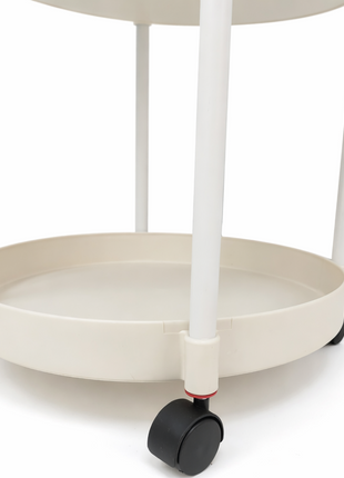 3 Tier Round Storage Trolley – ABS Plastic with Wheels & Handle – Beige with Red Grip