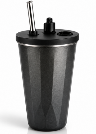 600ml Vacuum Insulated Stainless Steel Tumbler Cup with Lid & Reusable Straw-Black
