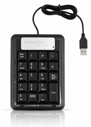 Wired USB Numeric Keypad 19-Key Plug & Play Number Pad for Laptop & Desktop, Black