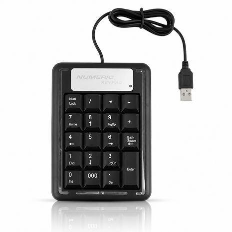 Wired USB Numeric Keypad 19-Key Plug & Play Number Pad for Laptop & Desktop, Black