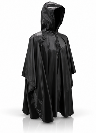Hooded Cape Raincoat Waterproof Reusable Black Poncho Lightweight Outdoor Rain Protection for Hiking Camping Travel Commuting