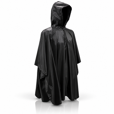 Hooded Cape Raincoat Waterproof Reusable Black Poncho Lightweight Outdoor Rain Protection for Hiking Camping Travel Commuting