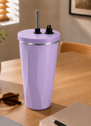 600ml Vacuum Insulated Stainless Steel Tumbler Cup with Lid & Reusable Straw-Purple