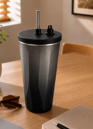 600ml Vacuum Insulated Stainless Steel Tumbler Cup with Lid & Reusable Straw-Black