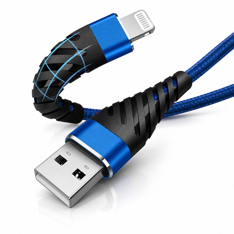 USB-A to Lightning Fast Charging & Data Sync Cable 1 m Braided Nylon 3.0 - Blue