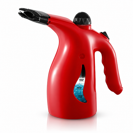 Handheld Red Garment Steamer with 200mL Water Tank, Continuous Steam, Steam Flow, 1.8m Cord, ABS Plastic