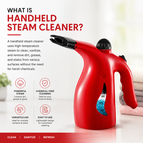 Handheld Red Garment Steamer with 200mL Water Tank, Continuous Steam, Steam Flow, 1.8m Cord, ABS Plastic