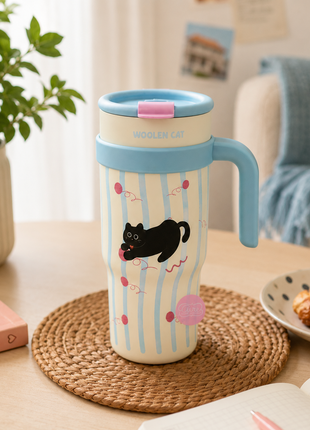 1200ml Vacuum Insulated Stainless Steel Tumbler with Handle & Straw Lid – 6 Hour Temperature Retention