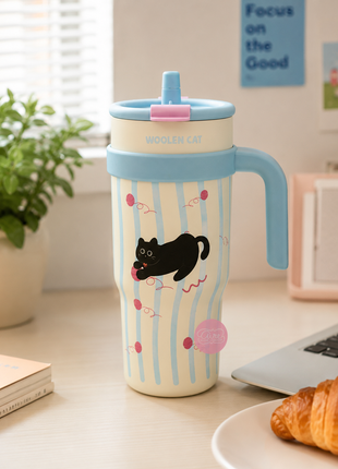 1200ml Vacuum Insulated Stainless Steel Tumbler with Handle & Straw Lid – 6 Hour Temperature Retention