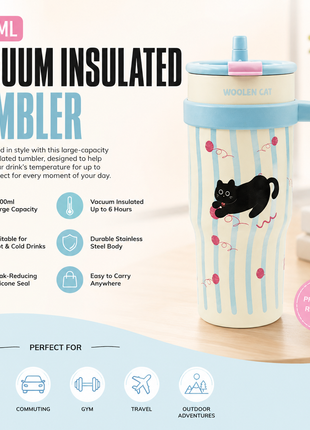 1200ml Vacuum Insulated Stainless Steel Tumbler with Handle & Straw Lid – 6 Hour Temperature Retention