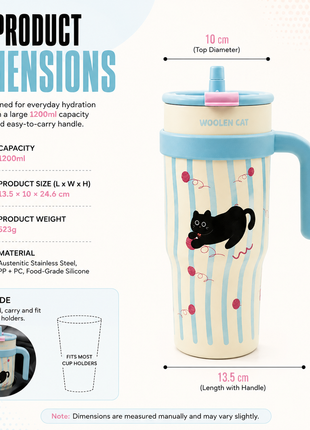 1200ml Vacuum Insulated Stainless Steel Tumbler with Handle & Straw Lid – 6 Hour Temperature Retention