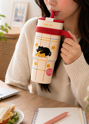 1200ml Vacuum Insulated Stainless Steel Tumbler with Handle & Straw Lid – 6 Hour Temperature Retention Pink