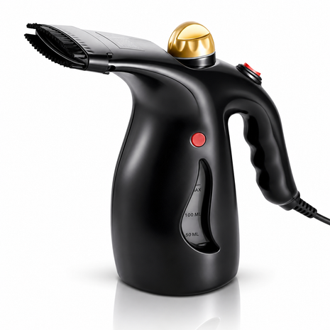 Handheld Black Garment Steamer with 200mL Water Tank, Continuous Steam, Steam Flow, 1.8m Cord, ABS Plastic