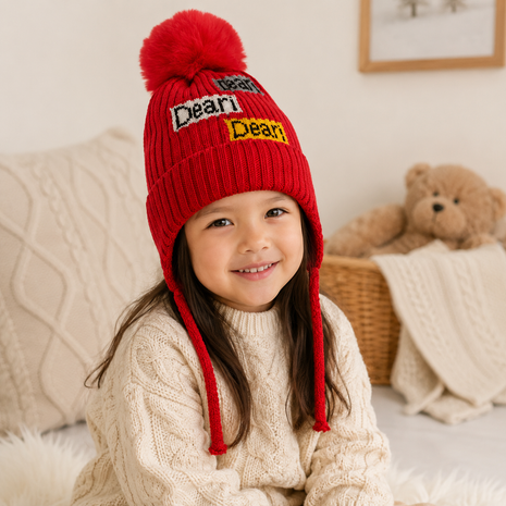 Kids Wool Winter Beanie with Fur Lining for Ages 3–10 Years
