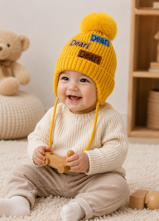 Kids Wool Winter Beanie with Fur Lining for Ages 3–10 Years