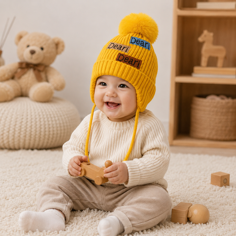 Kids Wool Winter Beanie with Fur Lining for Ages 3–10 Years