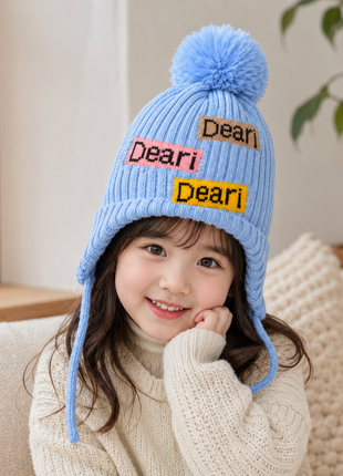 Kids Wool Winter Beanie with Fur Lining for Ages 3–10 Years