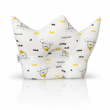 Baby Crown Shaped Infant Support Pillow with Sea Animal Print Soft Cushion White