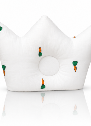 Baby Crown Shaped Infant Support Pillow with Carrots Print Soft Cushion White