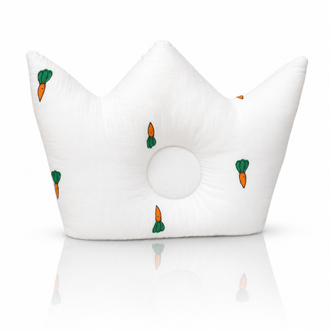 Baby Crown Shaped Infant Support Pillow with Carrots Print Soft Cushion White