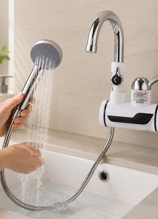 Instant Electric Water Heater Faucet with Hand Shower, Digital Temperature Display, 220V, Anti-Leak Protection