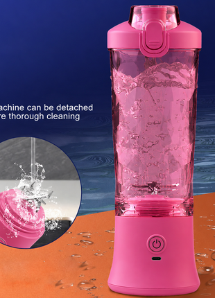 Portable Blender 600 ml USB-C Rechargeable 6-Blade Personal Smoothie and Shake Maker -Pink