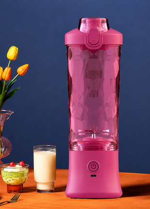 Portable Blender 600 ml USB-C Rechargeable 6-Blade Personal Smoothie and Shake Maker -Pink