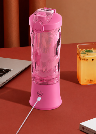 Portable Blender 600 ml USB-C Rechargeable 6-Blade Personal Smoothie and Shake Maker -Pink