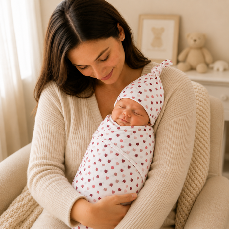 Luxury Cotton Baby Swaddle Wrap with Cap, Velcro Closure, Assorted Patterns