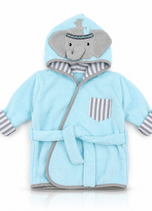 Baby Elephant Hooded Cotton Bathrobe with Belt & Mittens Aqua Gray 0–9 Months Soft Full Sleeve
