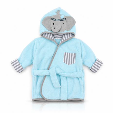 Baby Elephant Hooded Cotton Bathrobe with Belt & Mittens Aqua Gray 0–9 Months Soft Full Sleeve