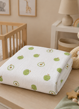 100% Cotton Muslin Baby Swaddle Blanket 110 x 110 cm Lightweight Breathable Soft Newborn Wrap Green Apple