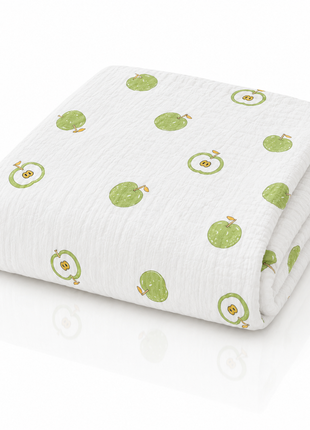 100% Cotton Muslin Baby Swaddle Blanket 110 x 110 cm Lightweight Breathable Soft Newborn Wrap Green Apple