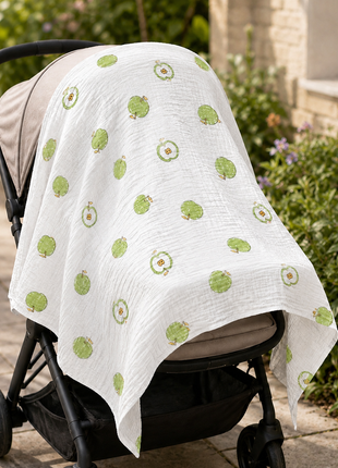 100% Cotton Muslin Baby Swaddle Blanket 110 x 110 cm Lightweight Breathable Soft Newborn Wrap Green Apple