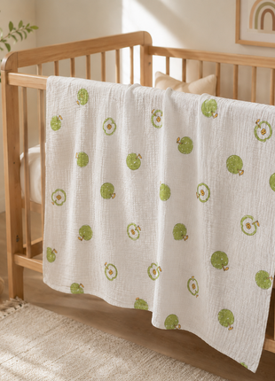 100% Cotton Muslin Baby Swaddle Blanket 110 x 110 cm Lightweight Breathable Soft Newborn Wrap Green Apple