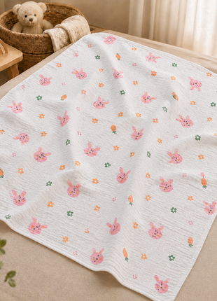 100% Cotton Muslin Baby Swaddle Blanket 110 x 110 cm Lightweight Breathable Soft Newborn Wrap Pink Rabbit