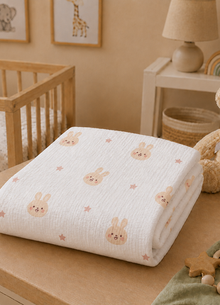 100% Cotton Muslin Baby Swaddle Blanket 110 x 110 cm Lightweight Breathable Soft Newborn Wrap Bunny