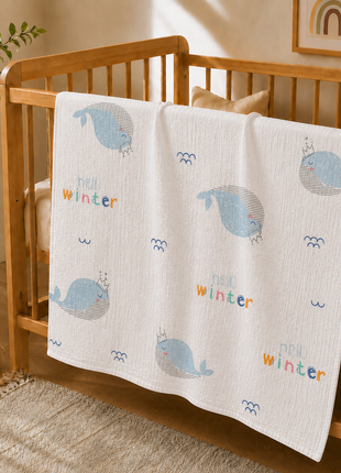 100% Cotton Muslin Baby Swaddle Blanket 110 x 110 cm Lightweight Breathable Soft Newborn Wrap Whale